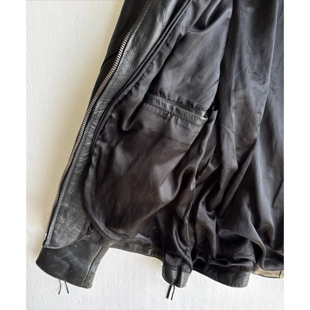 Vintage UNIK Premium Rose Fringe Motorcycle Leather Jacket Black Women’s Large - Picture 8 of 12